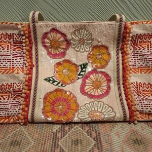 Floral Embroidered Tote Bag - Multicolor